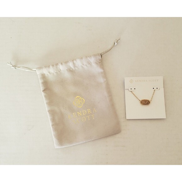 NWT Kendra Scott 16" Elisa Gold Pendant Necklace Rose Gold Drusy W Dust Bag - Picture 3 of 9